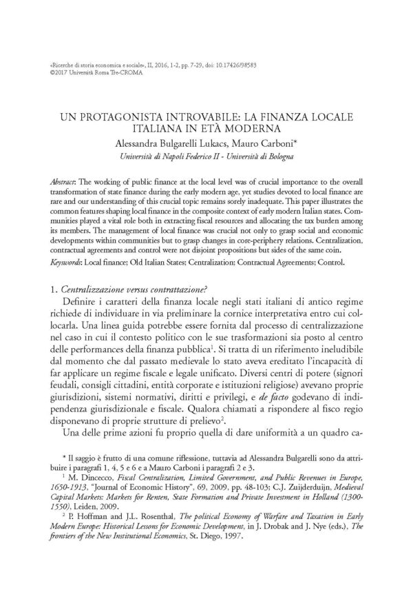 Un protagonista introvabile: la finanza locale italiana in età moderna
