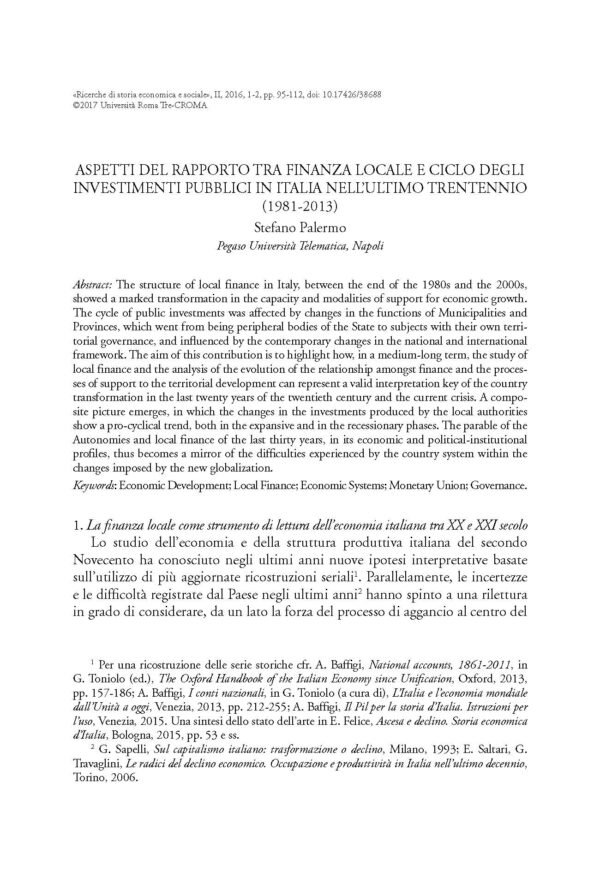Aspetti del rapporto tra finanza locale e ciclo degli investimenti pubblici in Italia nell'ultimo trentennio (1981-2013)