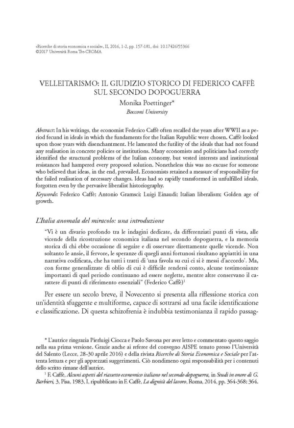 Velleitarismo: il giudizio storico di Federico Caffè sul secondo dopoguerra