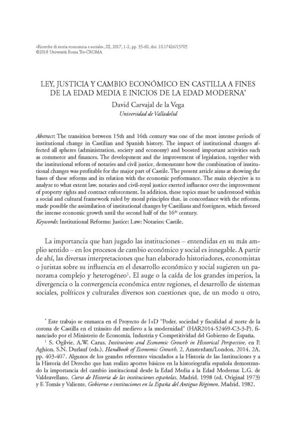 Ley, justicia y cambio económico en Castilla a fines de la Edad Media e inicios de la Edad Moderna