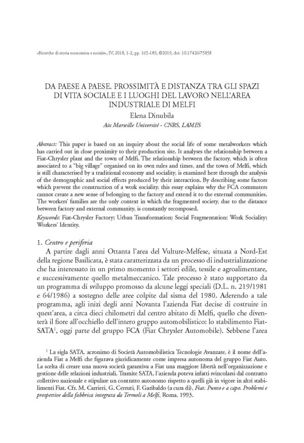 Da paese a paese. Prossimità e distanza tra gli spazi di vita sociale e i luoghi del lavoro nell’area industriale di Melfi