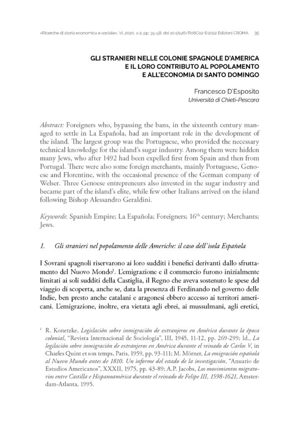 Gli stranieri nelle colonie spagnole d’America e il loro contributo al popolamento e all’economia di Santo Domingo