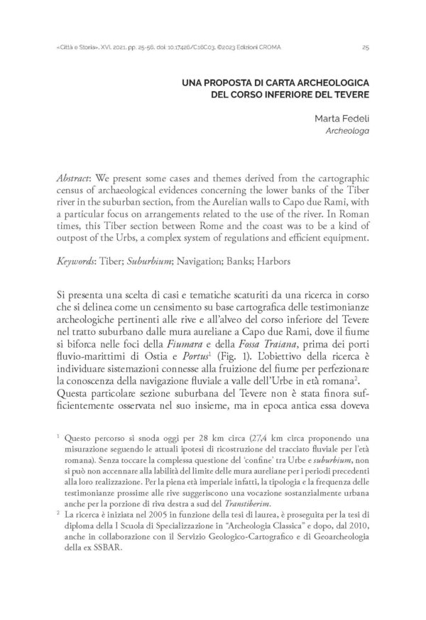 Una proposta di carta archeologica del corso inferiore del Tevere