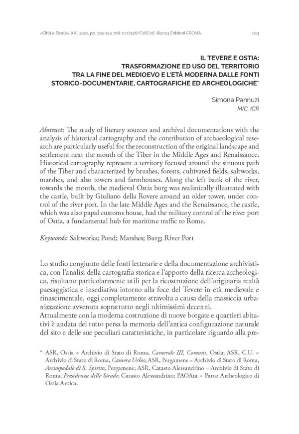 Il Tevere e Ostia: trasformazione ed uso del territorio tra la fine del Medioevo e l’Età Moderna dalle fonti storico-documentarie, cartografiche ed archeologiche