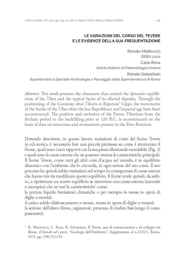 Le variazioni del corso del Tevere e le evidenze della sua frequentazione