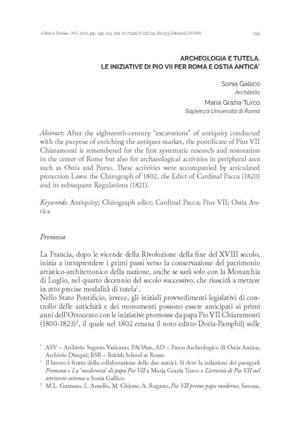 Archeologia e tutela. Le iniziative di Pio VII per Roma e Ostia Antica