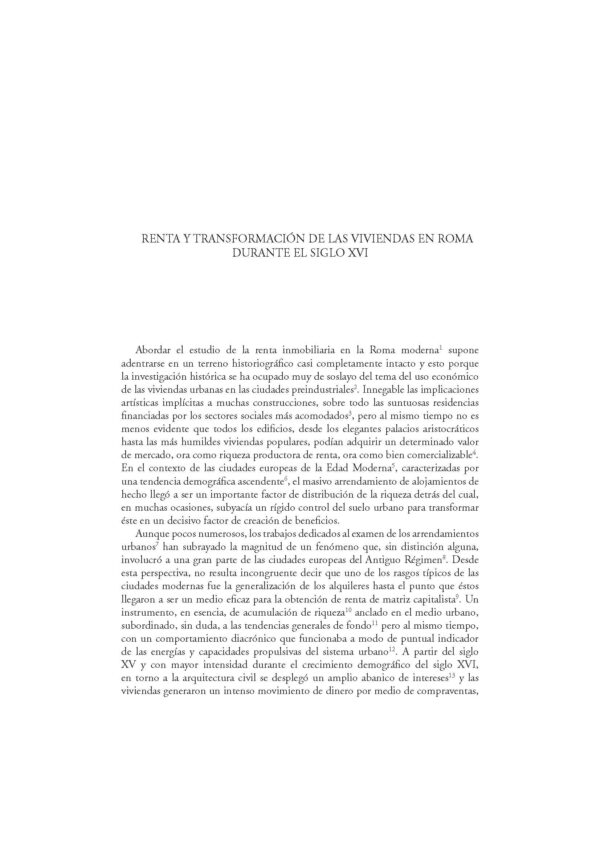 Renta y transformación de las viviendas en Roma durante el siglo XVI