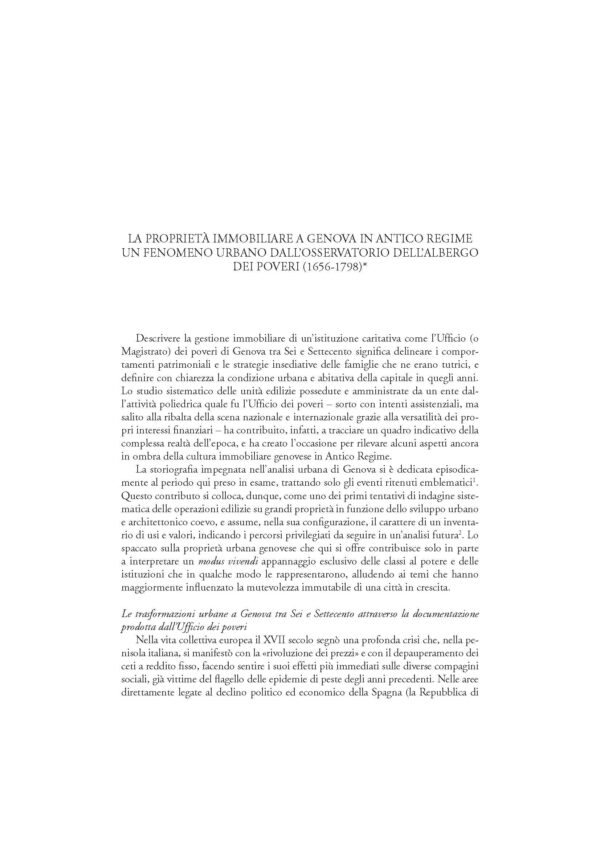La proprietà immobiliare a Genova in antico regime: un fenomeno urbano dall'osservatorio dell'Albergo dei poveri (1656-1798)