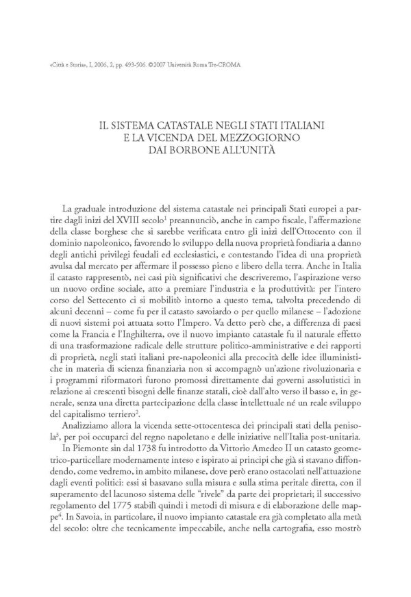 Il sistema catastale negli Stati italiani e la vicenda del Mezzogiorno dai Borbone all’Unità