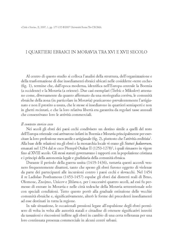 I quartieri ebraici in Moravia tra XVI e XVII secolo