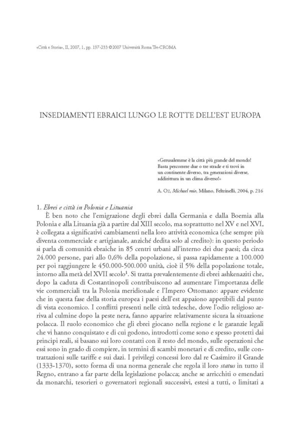 Insediamenti ebraici lungo le rotte dell'est Europa
