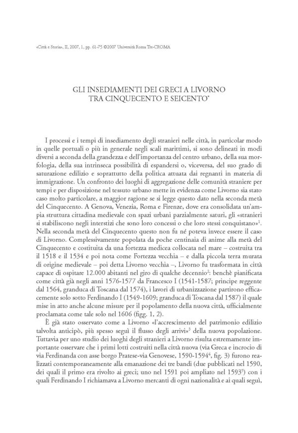 Gli insediamenti dei greci a Livorno tra Cinquecento e Seicento