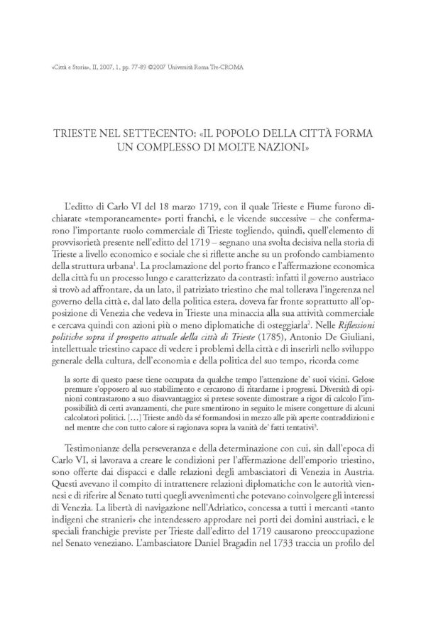 Trieste nel Settecento: «il popolo della città forma un complesso di molte nazioni»