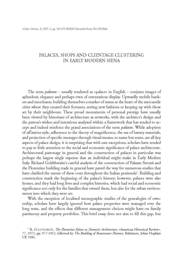Palaces, shops and clientage clustering in Early Modern Siena