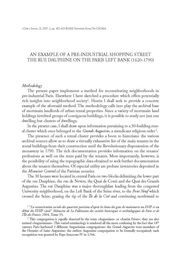 An example of a pre-industrial shopping street: the Rue Dauphine on the Paris Left Bank (1620-1790)