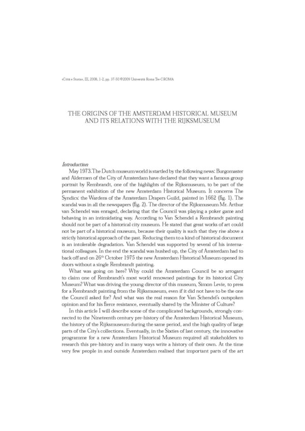The Origins of the Amsterdam Historical Museum and its Relations with the Rijkmuseum