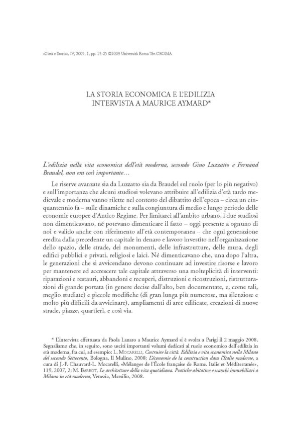 La storia economica e l'edilizia: intervista a Maurice Aymard