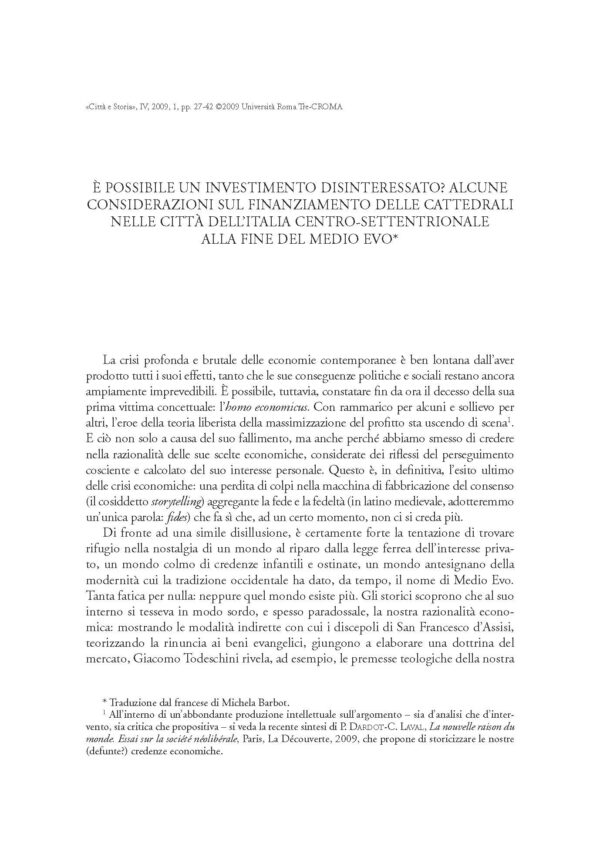 É possibile un investimento disinteressato? Alcune considerazioni sul finanziamento delle cattedrali nelle città dell'Italia centro-settentrionale alla fine del Medio Evo