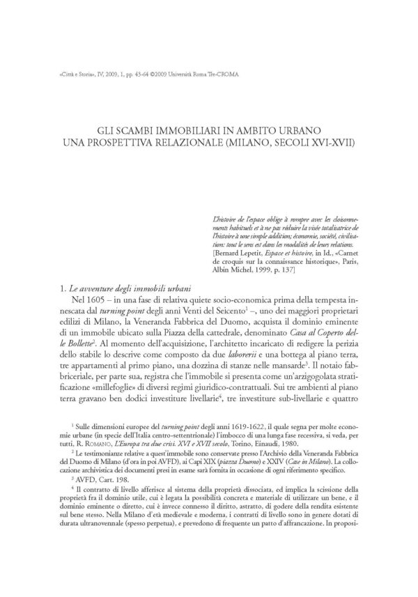 Gli scambi immobiliari in ambito urbano: una prospettiva relazionale (Milano, secoli XVI-XVII)