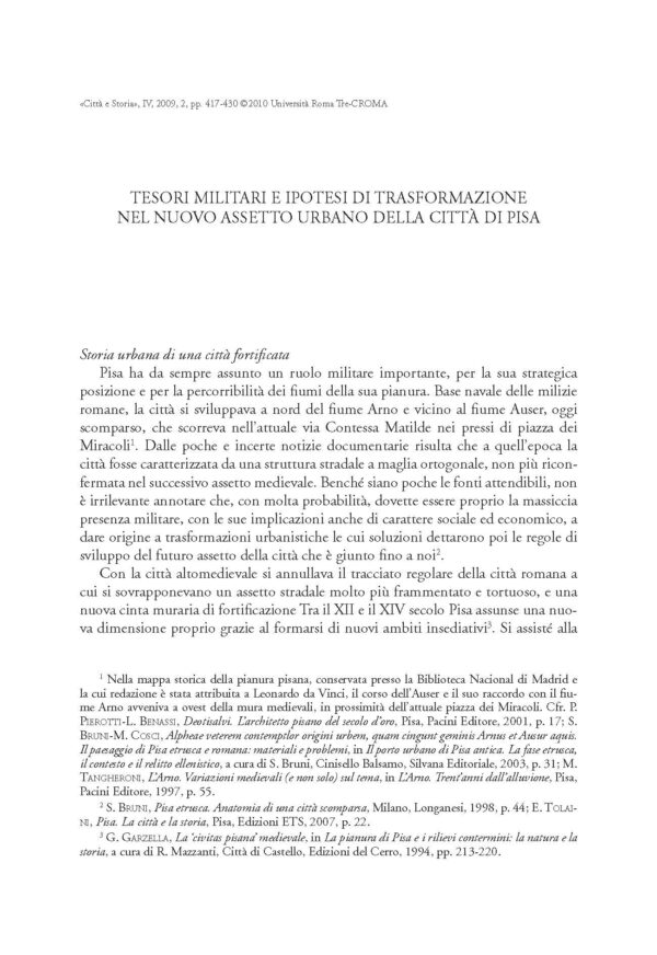 Tesori militari e ipotesi di trasformazione nel nuovo assetto urbano della città di Pisa