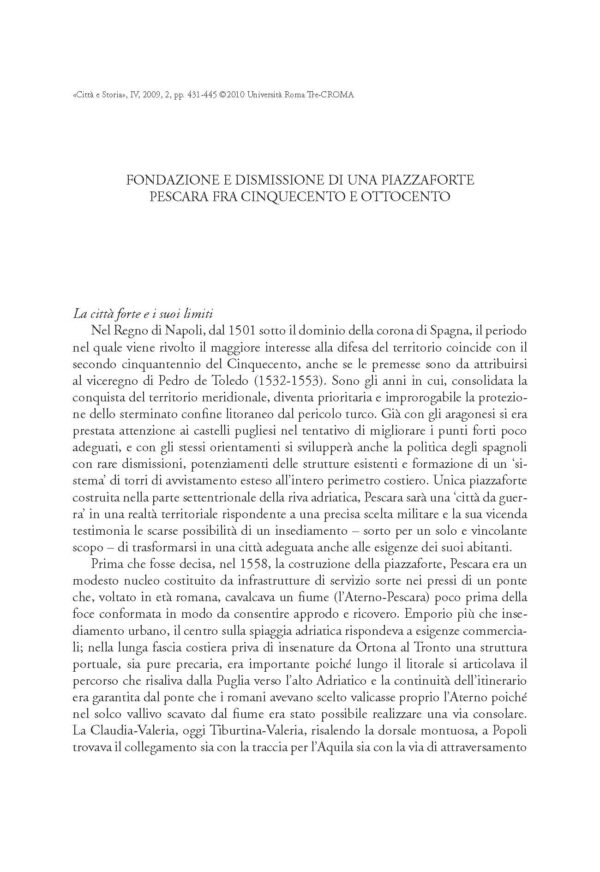 Fondazione e dismissione di una piazzaforte. Pescara fra Cinquecento e Ottocento