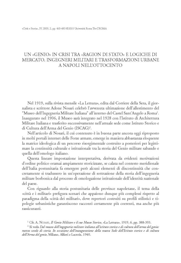 Un «Genio» in crisi tra «ragion di Stato» e logiche di mercato. Ingegneri militari e trasformazioni urbane a Napoli nell'Ottocento