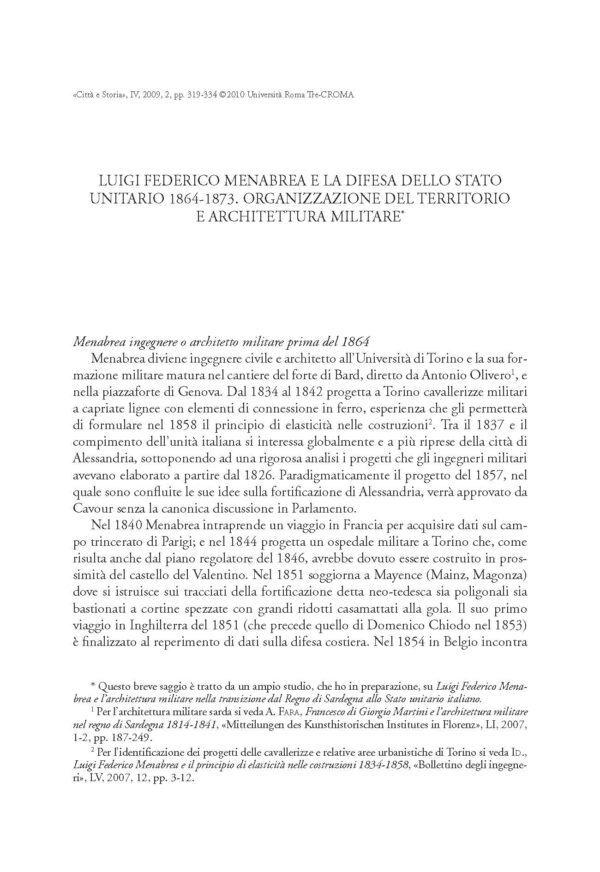 Luigi Federico Menabrea e la difesa dello Stato unitario 1864-1873. Organizzazione del territorio e architettura militare