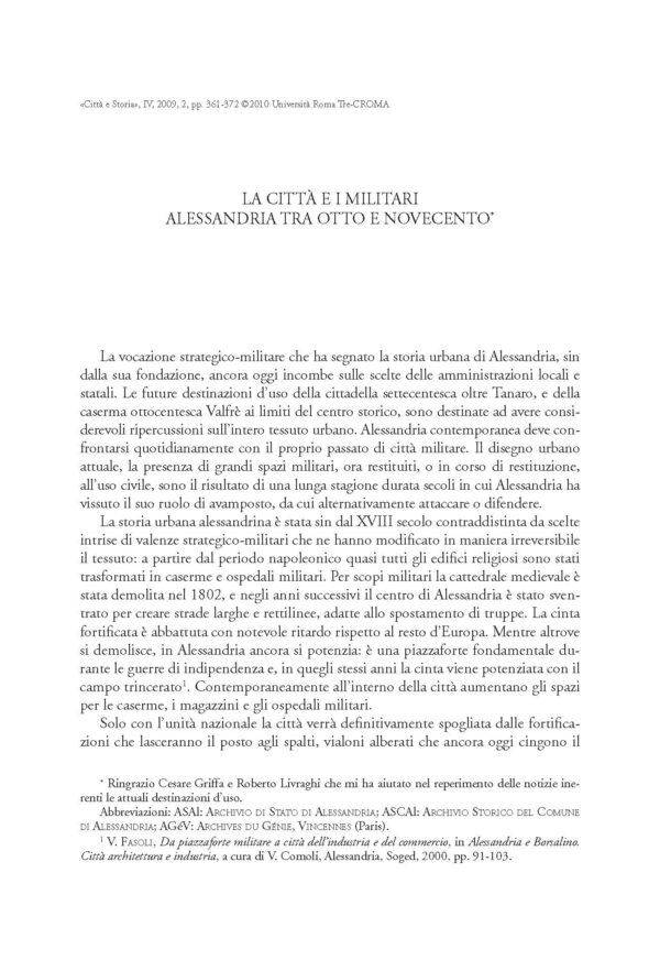 La città e i militari. Alessandria tra Otto e Novecento