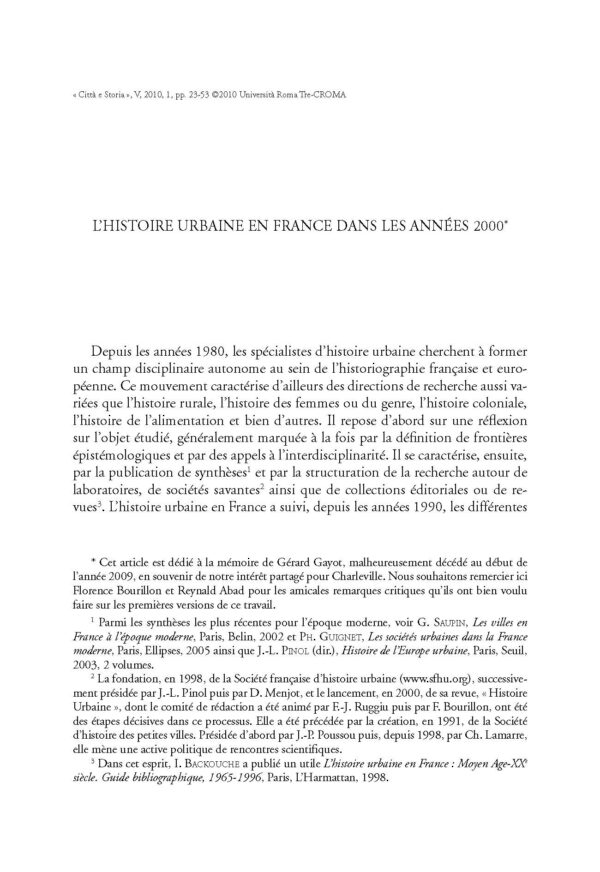 L'histoire urbaine en France dans les années 2000