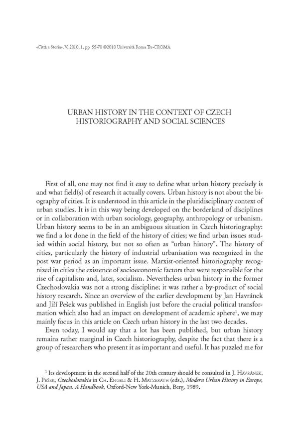 Urban History in the Context of Czech Historiography and Social Sciences