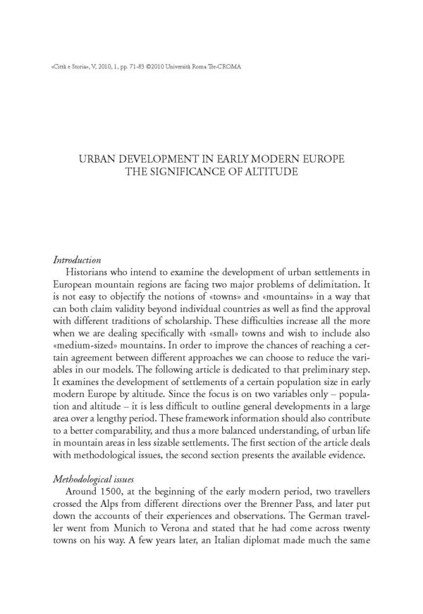 Urban Development in Early Modern Europe: the Significance of Altitude