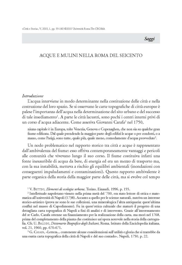 Acque e mulini nella Roma del Seicento