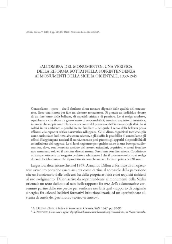 «All'ombra del monumento». Una verifica della riforma Bottai nella Soprintendenza ai monumenti della Sicilia Orientale, 1939-1949