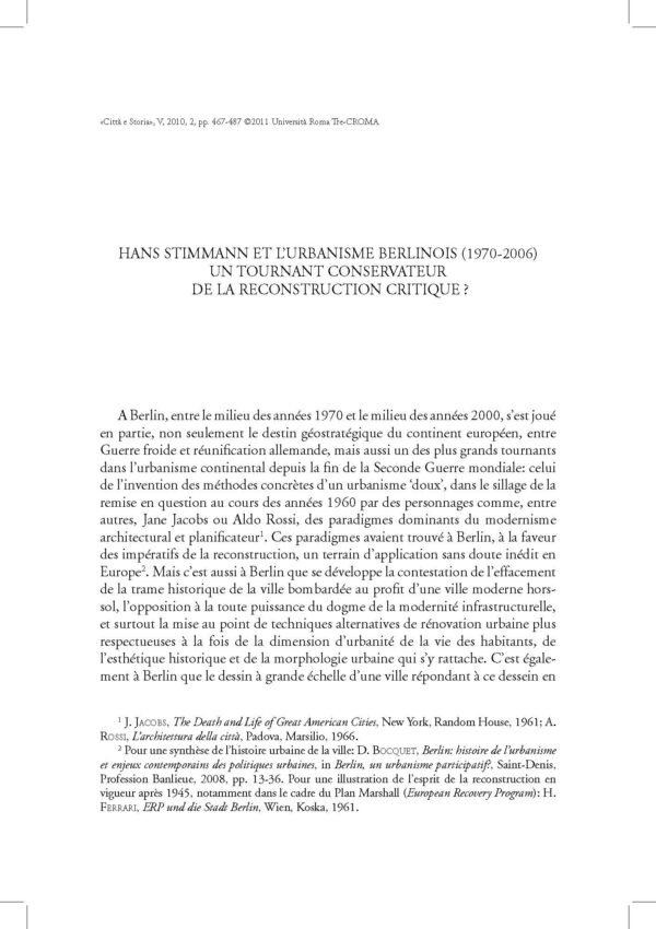 Hans Stimmann et l'urbanisme berlinois (1970-2006) : un tournant conservateur de la reconstruction critique ?