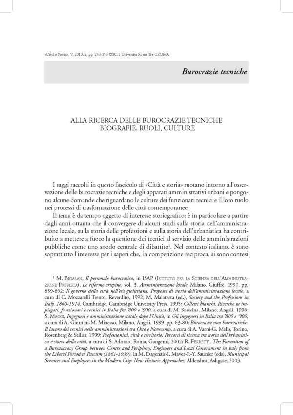 Alla ricerca delle burocrazie tecniche: biografie, ruoli, culture
