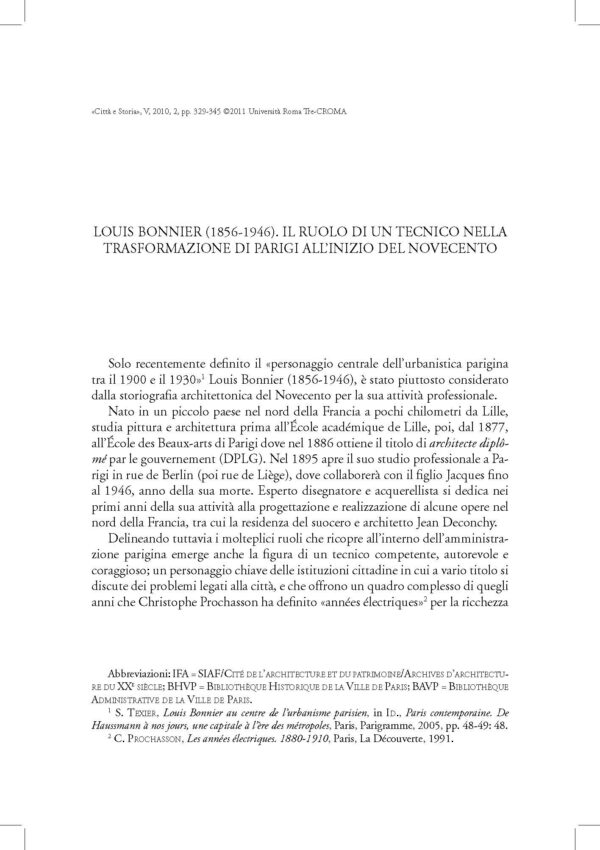 Louis Bonnier (1856-1946). Il ruolo di un tecnico nella trasformazione di Parigi all'inizio del Novecento