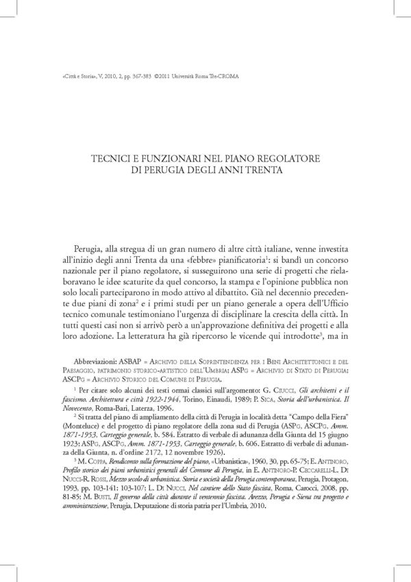 Tecnici e funzionari nel piano regolatore di Perugia degli anni Trenta