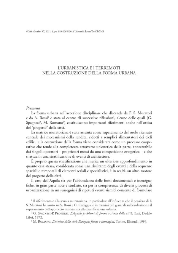 L'urbanistica e i terremoti nella costruzione della forma urbana