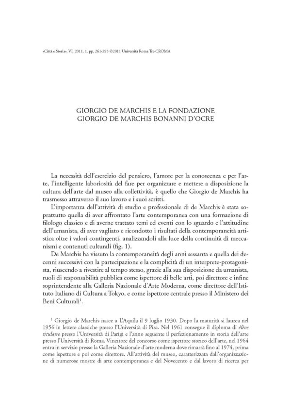 Giorgio de Marchis e la Fondazione Giorgio de Marchis Bonanni d'Ocre