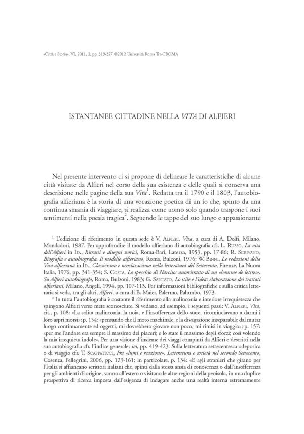 Istantanee cittadine nella <i>Vita</i> di Alfieri