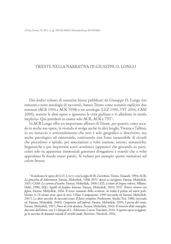 Trieste nella narrativa di Giuseppe O. Longo