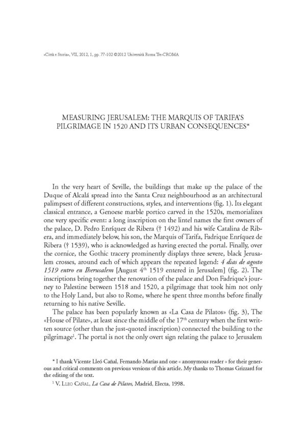 Measuring Jerusalem: the Marquis of Tarifa's Pilgrimage in 1520 and its Urban Consequences