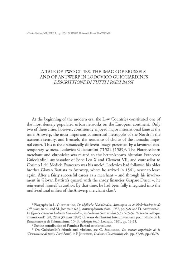 A Tale of Two Cities. The Image of Brussels and of Antwerp in Lodovico Giucciardini's Descrittione di tutti i Paesi Bassi