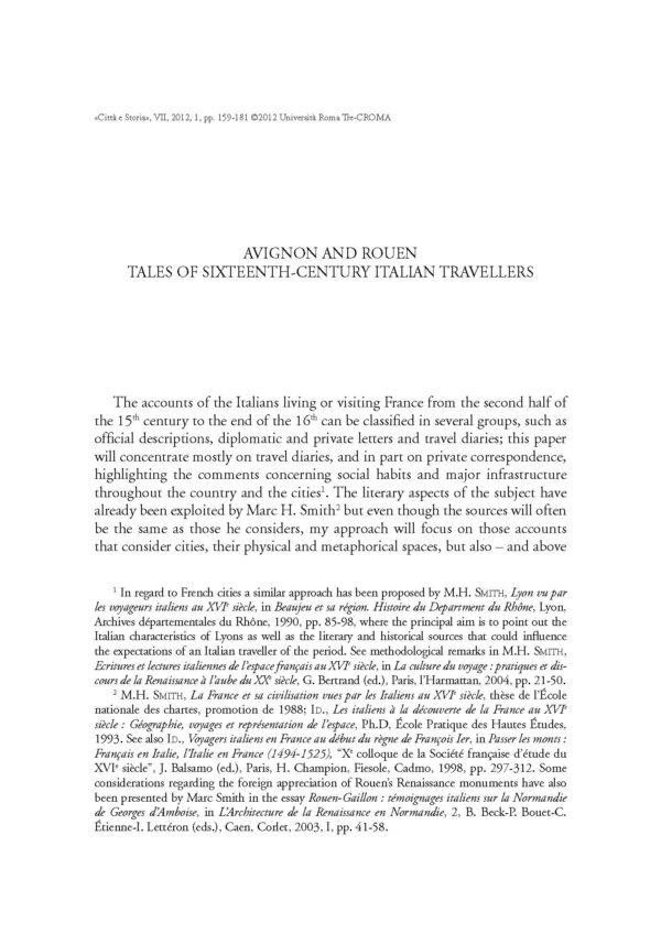 Avignon and Rouen. Tales of Sixteenth-Century Italian Travellers