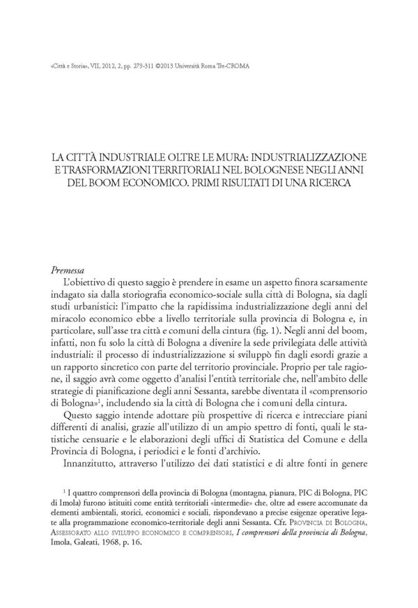 La città industriale oltre le mura: industrializzazione e trasformazioni territoriali nel bolognese negli anni del boom economico. Primi risultati di una ricerca