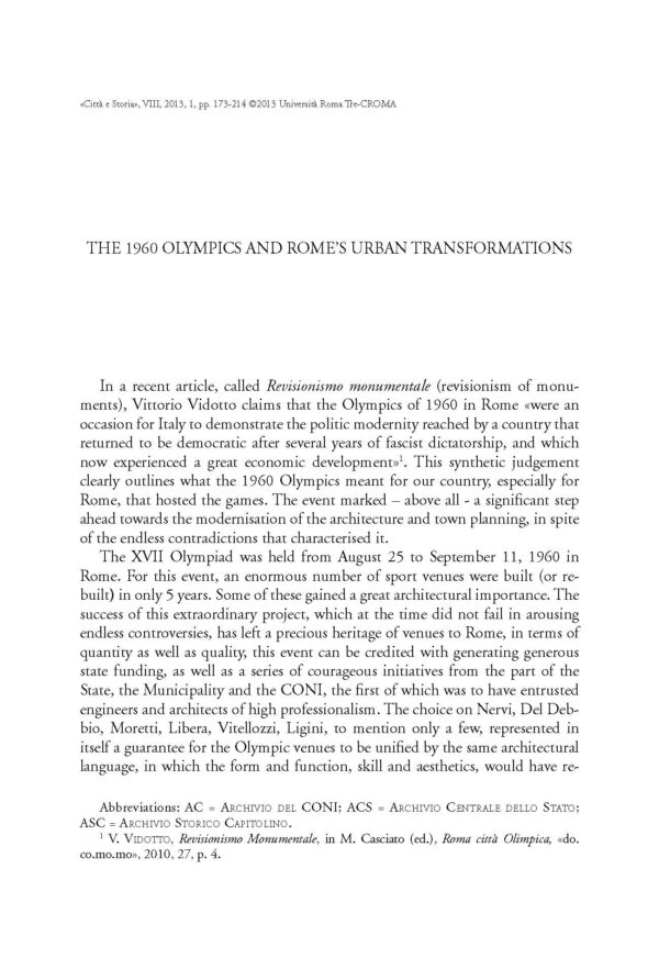 The 1960 Olympics and Rome's Urban Trasformations