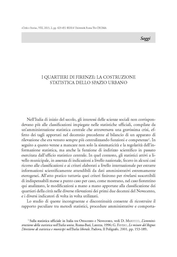 I quartieri di Firenze: la costruzione statistica dello spazio urbano