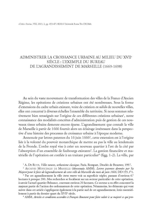Administrer la croissance urbaine au milieu du XVIIe siècle: l'exemple du Bureau de l'agrandissement de Marseille (1669-1698)