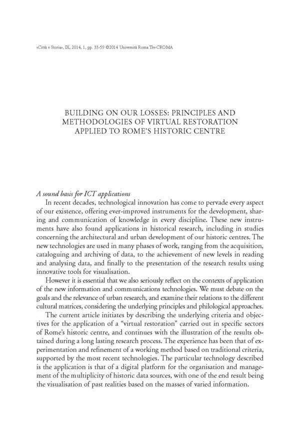 Building on our losses: principles and methodologies of virtual restoration
applied to Rome’s historic centre
