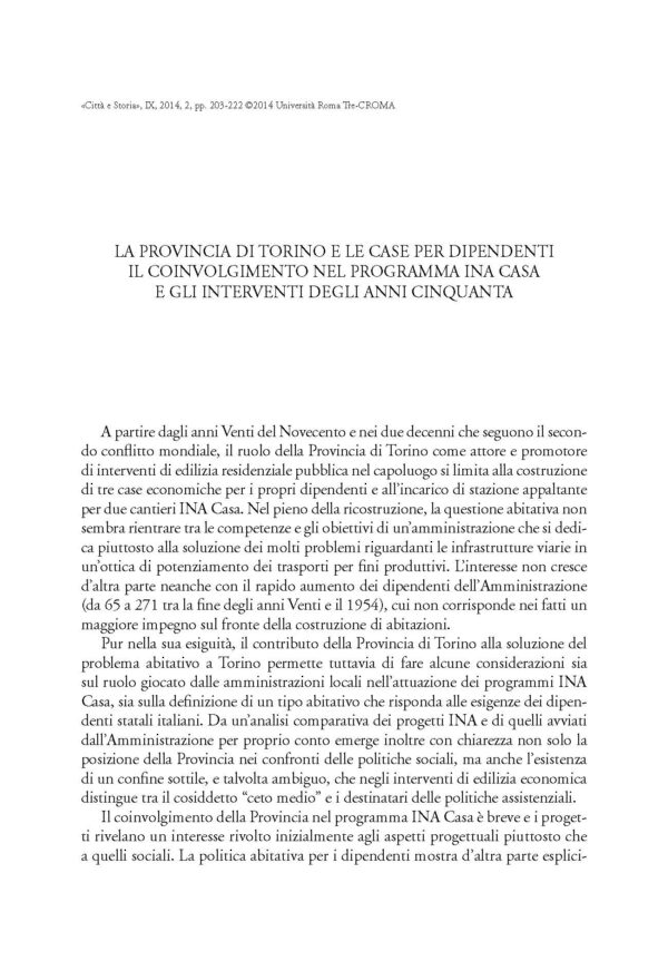 La provincia di Torino e le case per dipendenti: il coinvolgimento nel programma INA Casa e gli interventi degli anni Cinquanta